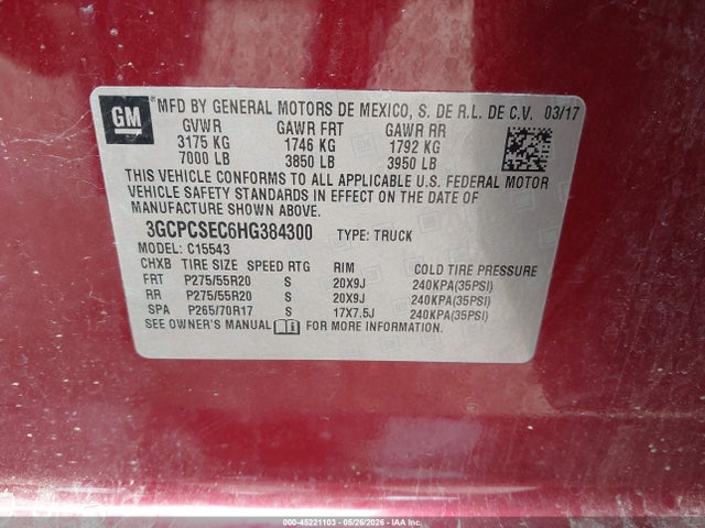 Aukcja sprzedaży 2017 Chevrolet Silverado 1500 1lz, vin: 3GCPCSEC6HG384300, numer aukcji: 45221103