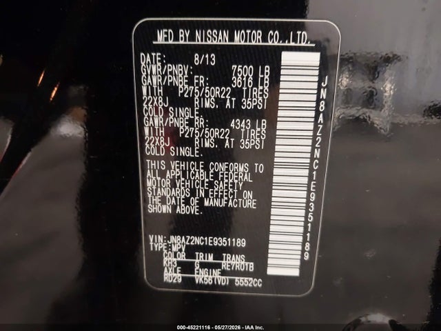 Продаж на аукціоні авто 2014 Infiniti Qx80, vin: JN8AZ2NC1E9351189, номер лоту: 45221116
