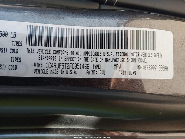 Продаж на аукціоні авто 2015 Jeep Grand Cherokee Limited, vin: 1C4RJFBT2FC951466, номер лоту: 45221130