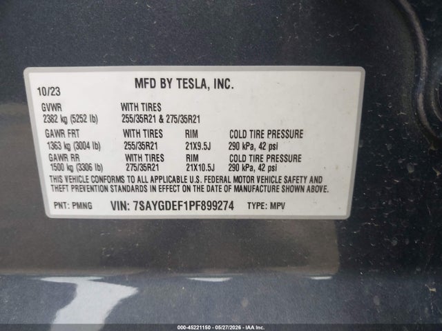 Aukcja sprzedaży 2023 Tesla Model Y Performance Dual Motor All-wheel Drive, vin: 7SAYGDEF1PF899274, numer aukcji: 45221150
