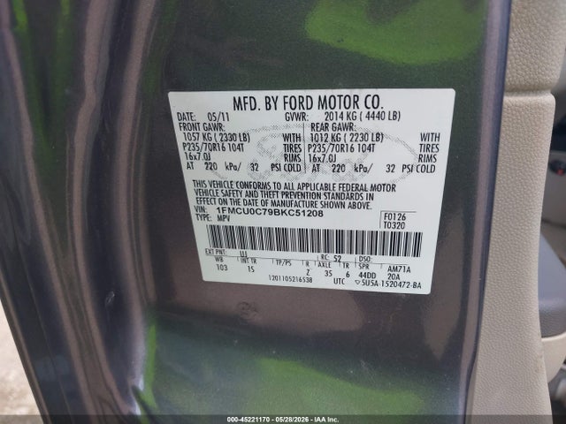 45221170 :رقم المزاد ، 1FMCU0C79BKC51208 vin ، 2011 Ford Escape Xls مزاد بيع