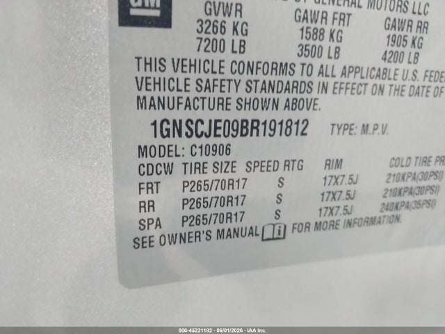 Aukcja sprzedaży 2011 Chevrolet Suburban 1500 Lt1, vin: 1GNSCJE09BR191812, numer aukcji: 45221182