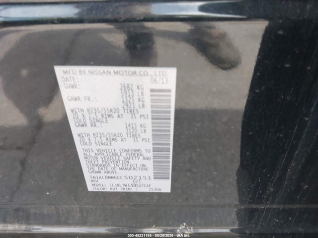 45221185 :رقم المزاد ، 5N1AL0MM6EC502151 vin ، 2014 Infiniti Qx60 مزاد بيع