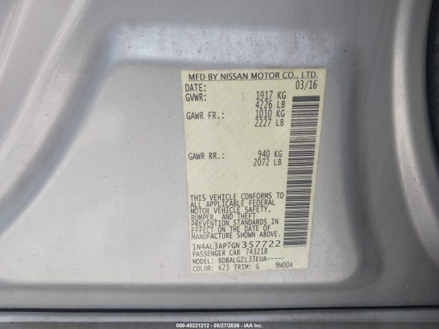 Nissan Altima 2.5 S 2016 1N4AL3AP7GN357722 Image 9