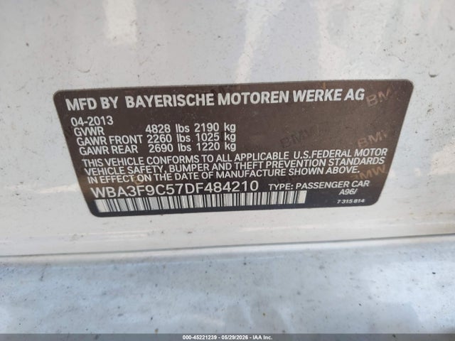 2013 Bmw Activehybrid 3 მანქანა იყიდება აუქციონზე, vin: WBA3F9C57DF484210, აუქციონის ნომერი: 45221239
