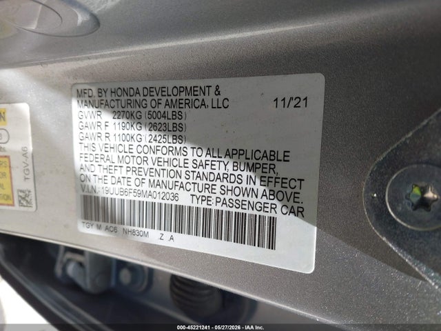 Aukcja sprzedaży 2021 Acura Tlx A-spec Package, vin: 19UUB6F59MA012036, numer aukcji: 45221241