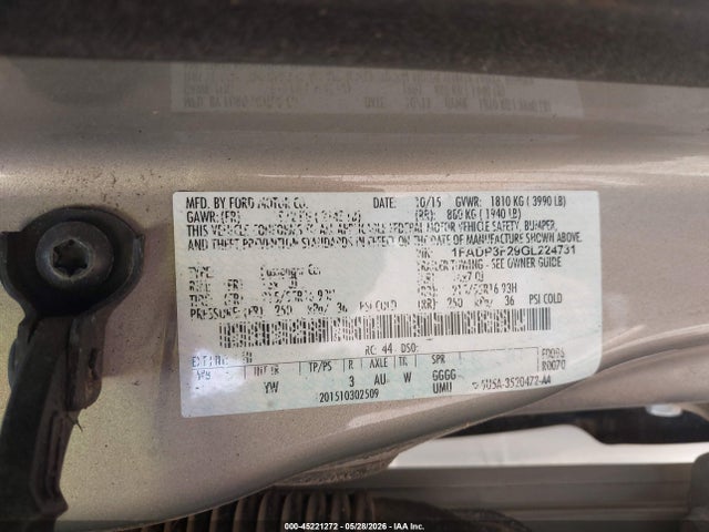 Продажа на аукционе авто 2016 Ford Focus Se, vin: 1FADP3F29GL224731, номер лота: 45221272