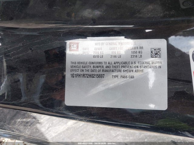 45221305 :رقم المزاد ، 1G1FH1R72H0215697 vin ، 2017 Chevrolet Camaro 2ss مزاد بيع