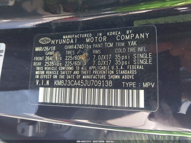 Продажа на аукционе авто 2018 Hyundai Tucson Sel Plus, vin: KM8J3CA45JU709138, номер лота: 45221311
