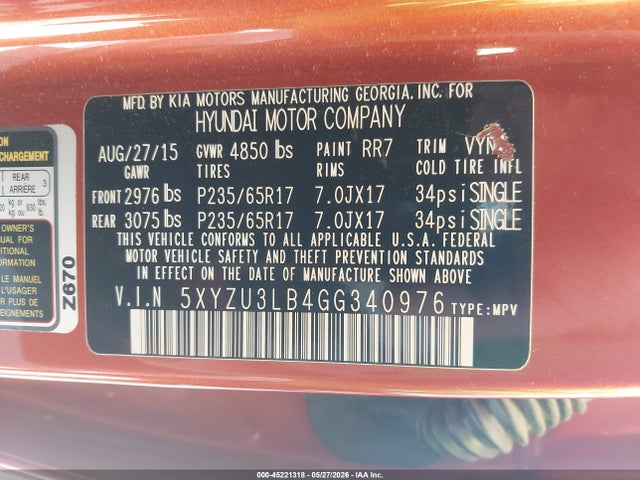 Продажа на аукционе авто 2016 Hyundai Santa Fe Sport 2.4l, vin: 5XYZU3LB4GG340976, номер лота: 45221318