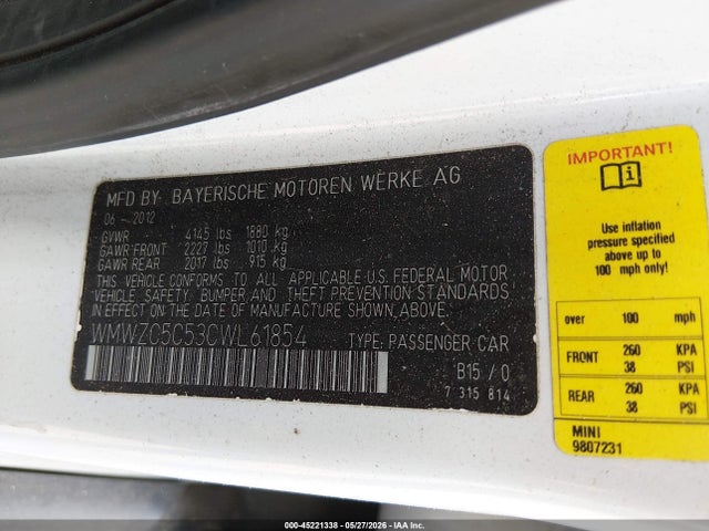 Продаж на аукціоні авто 2012 Mini Cooper S Countryman, vin: WMWZC5C53CWL61854, номер лоту: 45221338