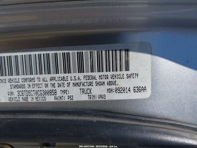 Продажа на аукционе авто 2012 Ram 2500 St, vin: 3C6TD5CT0CG300858, номер лота: 45221348