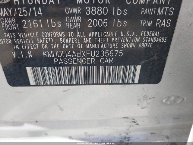 Продажа на аукционе авто 2015 Hyundai Elantra Se, vin: KMHDH4AEXFU235675, номер лота: 45221350