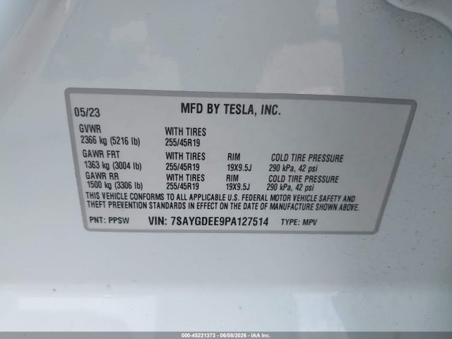 Aukcja sprzedaży 2023 Tesla Model Y Awd/long Range Dual Motor All-wheel Drive, vin: 7SAYGDEE9PA127514, numer aukcji: 45221373
