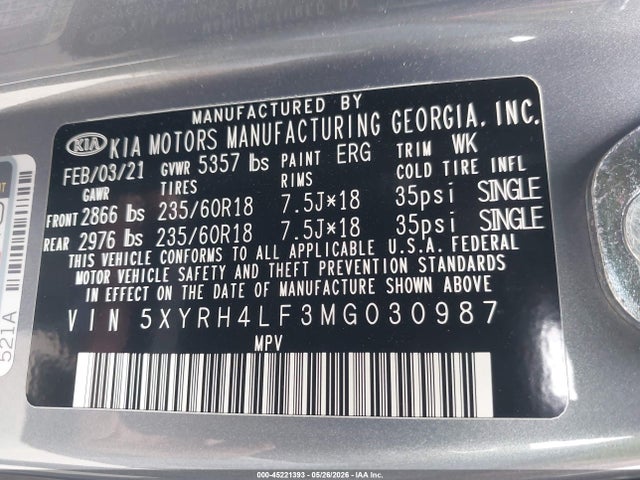 KIA SORENTO EX 2021 5XYRH4LF3MG030987 Image 9