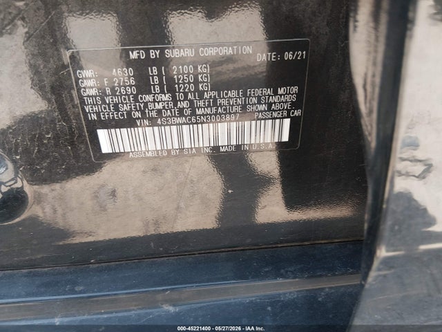 Aukcja sprzedaży 2022 Subaru Legacy Premium, vin: 4S3BWAC65N3003897, numer aukcji: 45221400