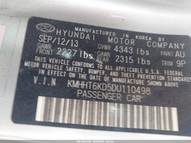 Продаж на аукціоні авто 2013 Hyundai Genesis 2.0t, vin: KMHHT6KD5DU110498, номер лоту: 45221446
