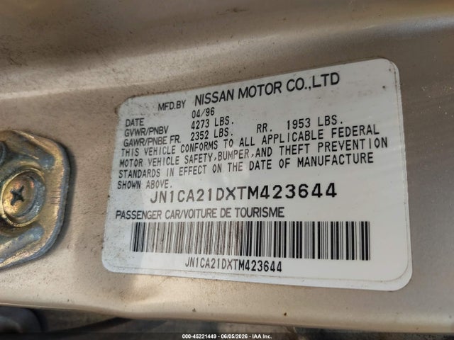 Aukcja sprzedaży 1996 Nissan Maxima Gle/gxe/se, vin: JN1CA21DXTM423644, numer aukcji: 45221449