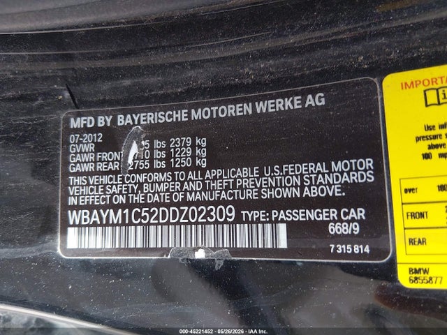Продаж на аукціоні авто 2013 Bmw 650i Xdrive, vin: WBAYM1C52DDZ02309, номер лоту: 45221452
