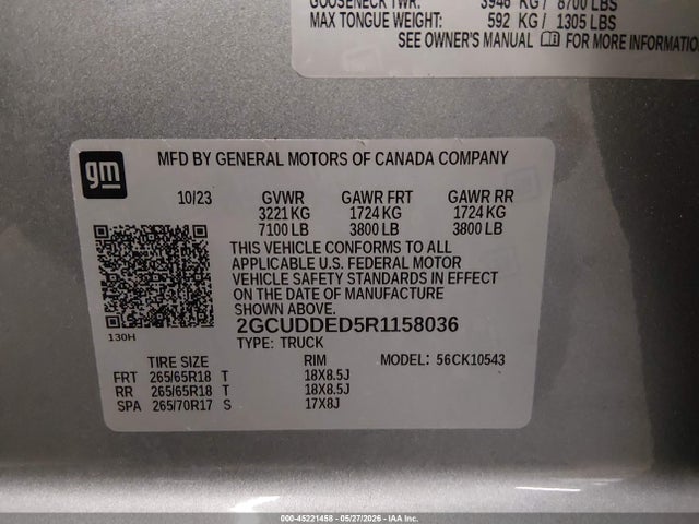2024 Chevrolet Silverado 1500 4wd  Short Bed Lt მანქანა იყიდება აუქციონზე, vin: 2GCUDDED5R1158036, აუქციონის ნომერი: 45221458