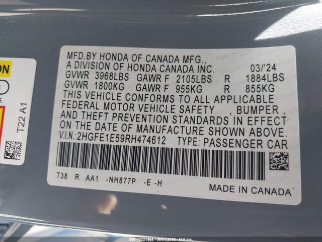 2HGFE1E59RH474612 Honda CIVIC SI SEDAN