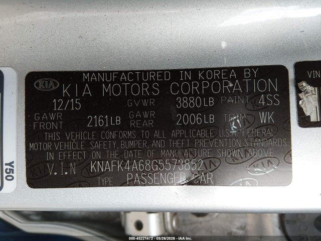 2016 Kia Forte Lx მანქანა იყიდება აუქციონზე, vin: KNAFK4A68G5573852, აუქციონის ნომერი: 45221472