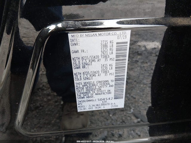 Aukcja sprzedaży 2020 Infiniti Qx60 Luxe Awd, vin: 5N1DL0MM6LC504542, numer aukcji: 45221517