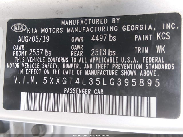 KIA Optima Lx 2020 5XXGT4L35LG395895 Image 9