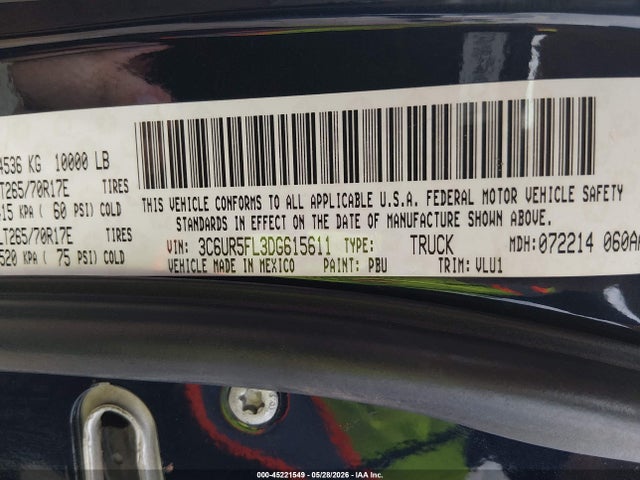 Aukcja sprzedaży 2013 Ram 2500 Laramie, vin: 3C6UR5FL3DG615611, numer aukcji: 45221549