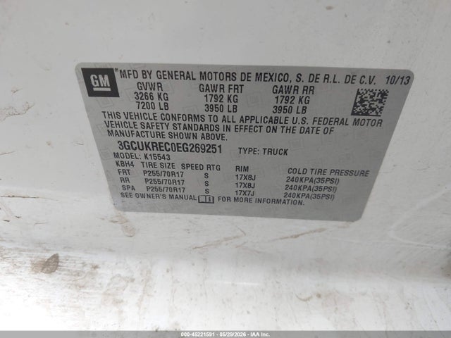 Продажа на аукционе авто 2014 Chevrolet Silverado 1500 1lt, vin: 3GCUKREC0EG269251, номер лота: 45221591