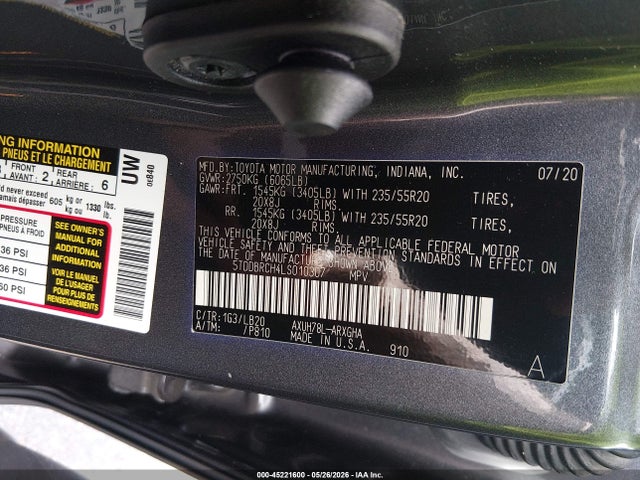 Aukcja sprzedaży 2020 Toyota Highlander Hybrid Limited, vin: 5TDDBRCH4LS010307, numer aukcji: 45221600