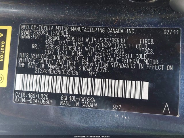 Продажа на аукционе авто 2011 Lexus Rx 350, vin: 2T2ZK1BA3BC055138, номер лота: 45221615