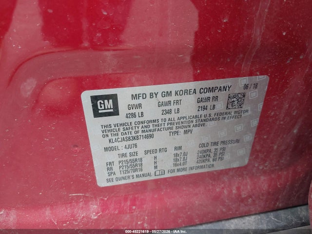 Aukcja sprzedaży 2019 Buick Encore Fwd Preferred, vin: KL4CJASB3KB714690, numer aukcji: 45221619