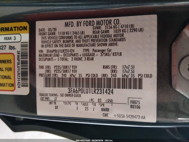 Ford Fusion Hybrid Se 2020 3FA6P0LU1LR231424 Image 9