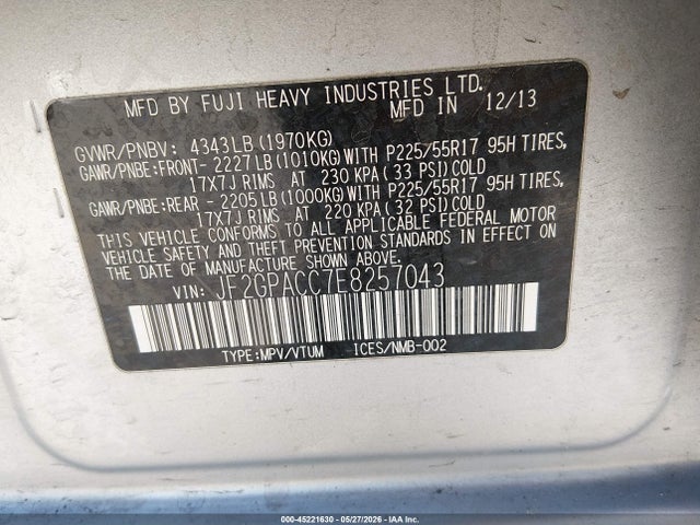 45221630 :رقم المزاد ، JF2GPACC7E8257043 vin ، 2014 Subaru Xv Crosstrek 2.0i Premium مزاد بيع