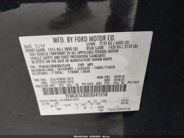 Ford FLEX SEL 2014 2FMGK5C80EBD45358 Image 9
