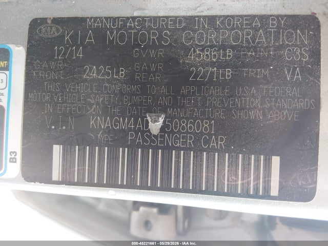 KIA OPTIMA HYBRID 2015 KNAGM4AD8F5086081 Image 9
