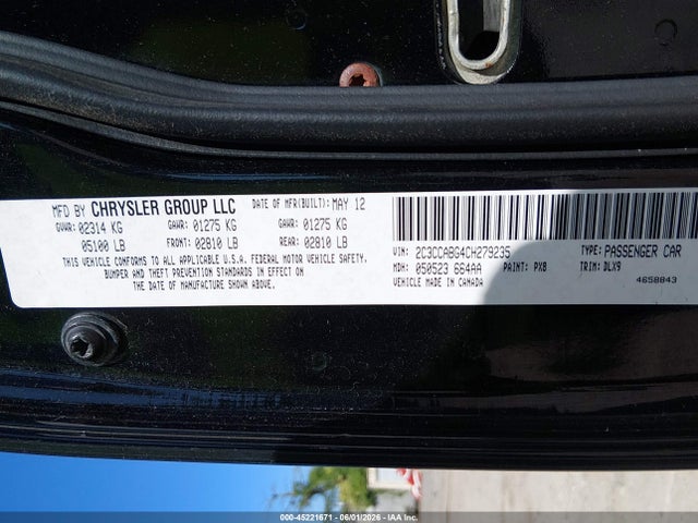 45221671 :رقم المزاد ، 2C3CCABG4CH279235 vin ، 2012 Chrysler 300 S V6 مزاد بيع