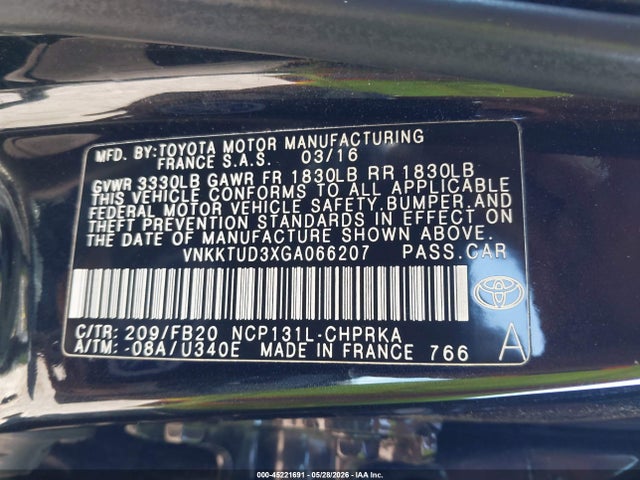 VNKKTUD3XGA066207 Toyota YARIS LE