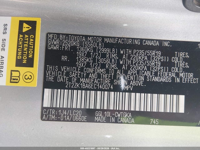 45221697 :رقم المزاد ، 2T2ZK1BA6EC140074 vin ، 2014 Lexus Rx 350 مزاد بيع