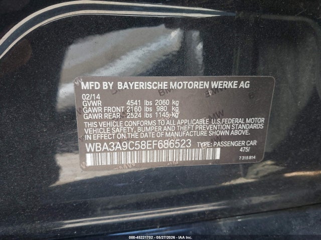 Aukcja sprzedaży 2014 Bmw 335i, vin: WBA3A9C58EF686523, numer aukcji: 45221702