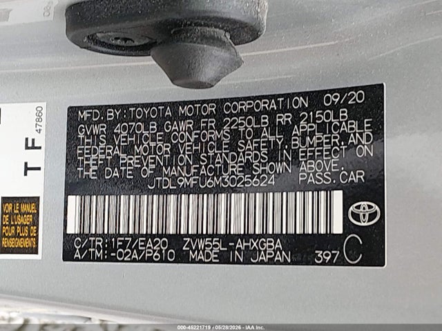 Aukcja sprzedaży 2021 Toyota Prius Xle Awd-e, vin: JTDL9MFU6M3025624, numer aukcji: 45221719