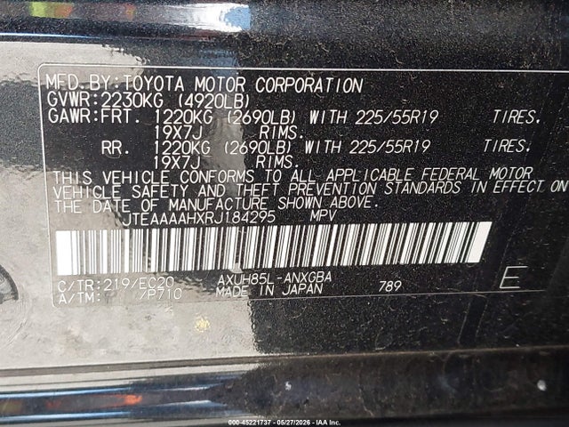 Aukcja sprzedaży 2024 Toyota Venza Nightshade Edition, vin: JTEAAAAHXRJ184295, numer aukcji: 45221737
