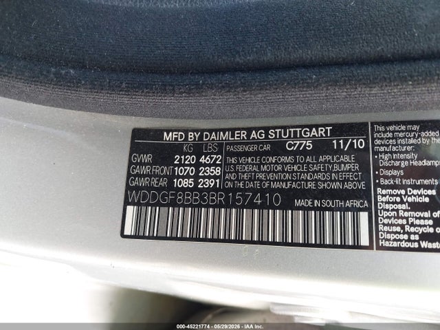 Aukcja sprzedaży 2011 Mercedes-benz C 300 Sport 4matic, vin: WDDGF8BB3BR157410, numer aukcji: 45221774