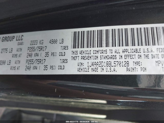 Продажа на аукционе авто 2011 Jeep Wrangler Sport, vin: 1J4AA2D18BL570128, номер лота: 45221775