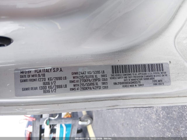 Продаж на аукціоні авто 2019 Ram Promaster City Tradesman Slt, vin: ZFBHRFBB5K6M00570, номер лоту: 45221779