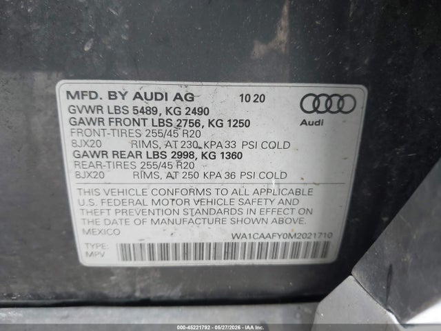 Aukcja sprzedaży 2021 Audi Q5 Prestige 45 Tfsi Quattro S Tronic, vin: WA1CAAFY0M2021710, numer aukcji: 45221792