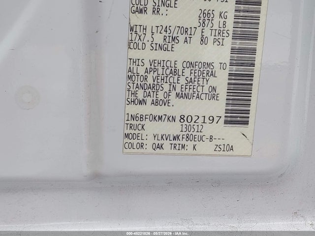 1N6BF0KM7KN802197 Nissan Nv Cargo Nv1500 S V6