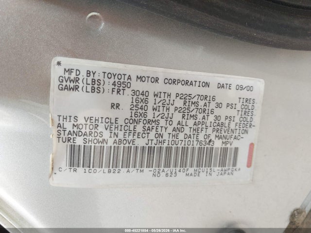 Продаж на аукціоні авто 2001 Lexus Rx 300, vin: JTJHF10U710176343, номер лоту: 45221854