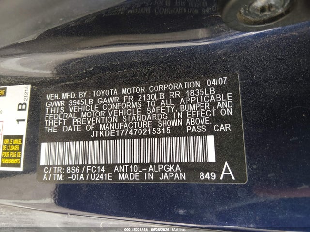 Продаж на аукціоні авто 2007 Scion Tc, vin: JTKDE177470215315, номер лоту: 45221856
